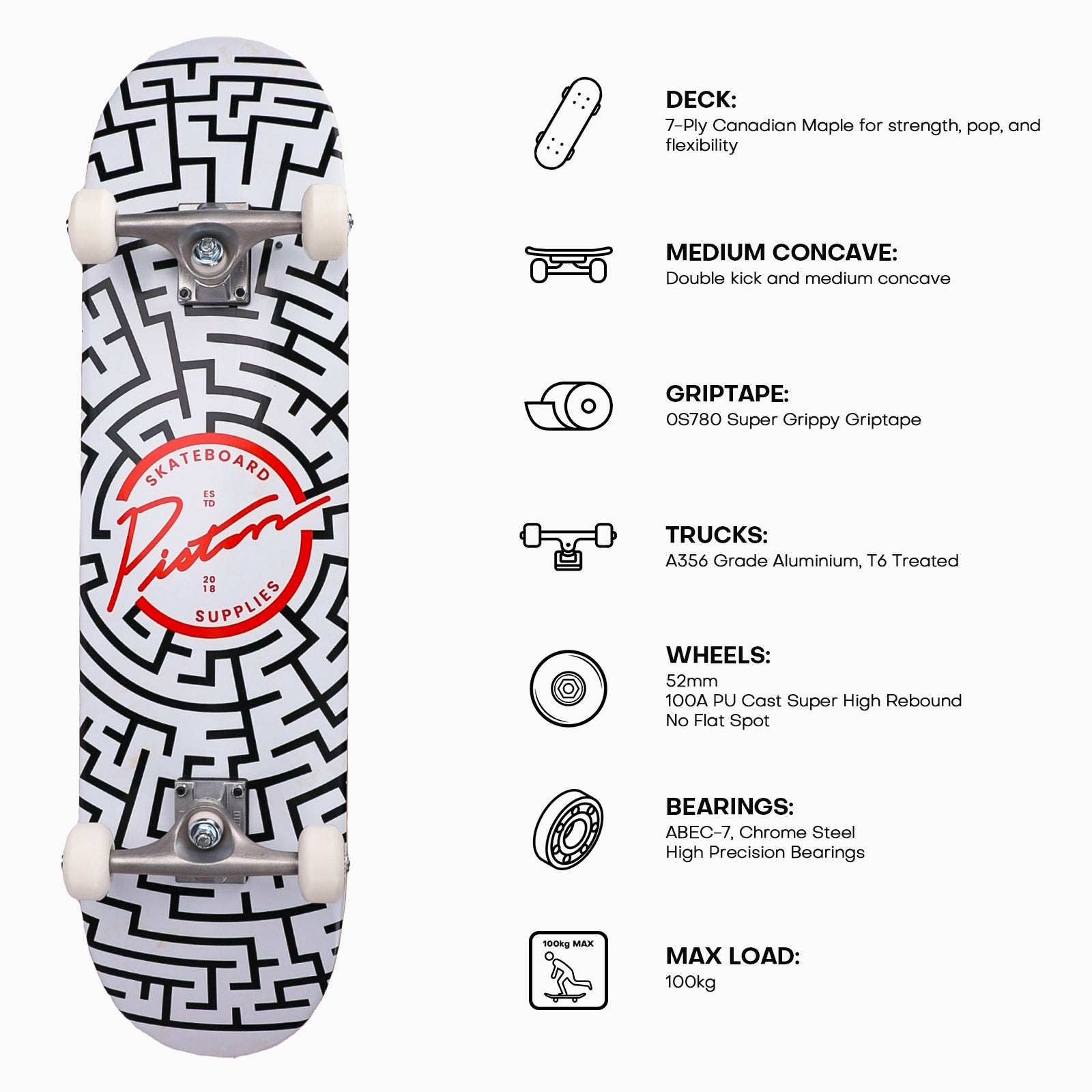 MAZE I 8.0 COMPLETE SKATEBOARD