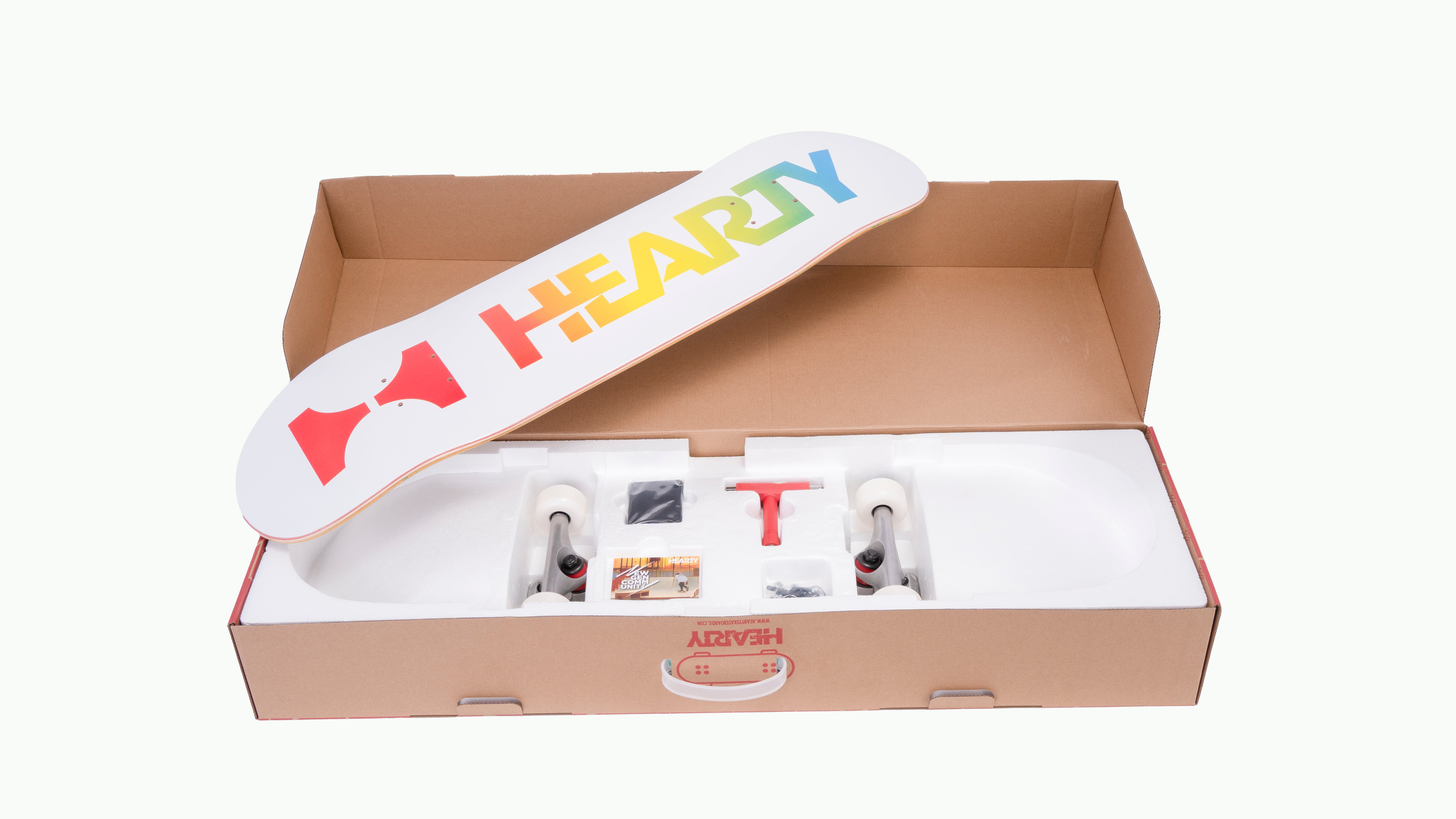 Hearty Pro-Complete Skateboard Pack- Unassembled- 8.0"-Neon Logo White