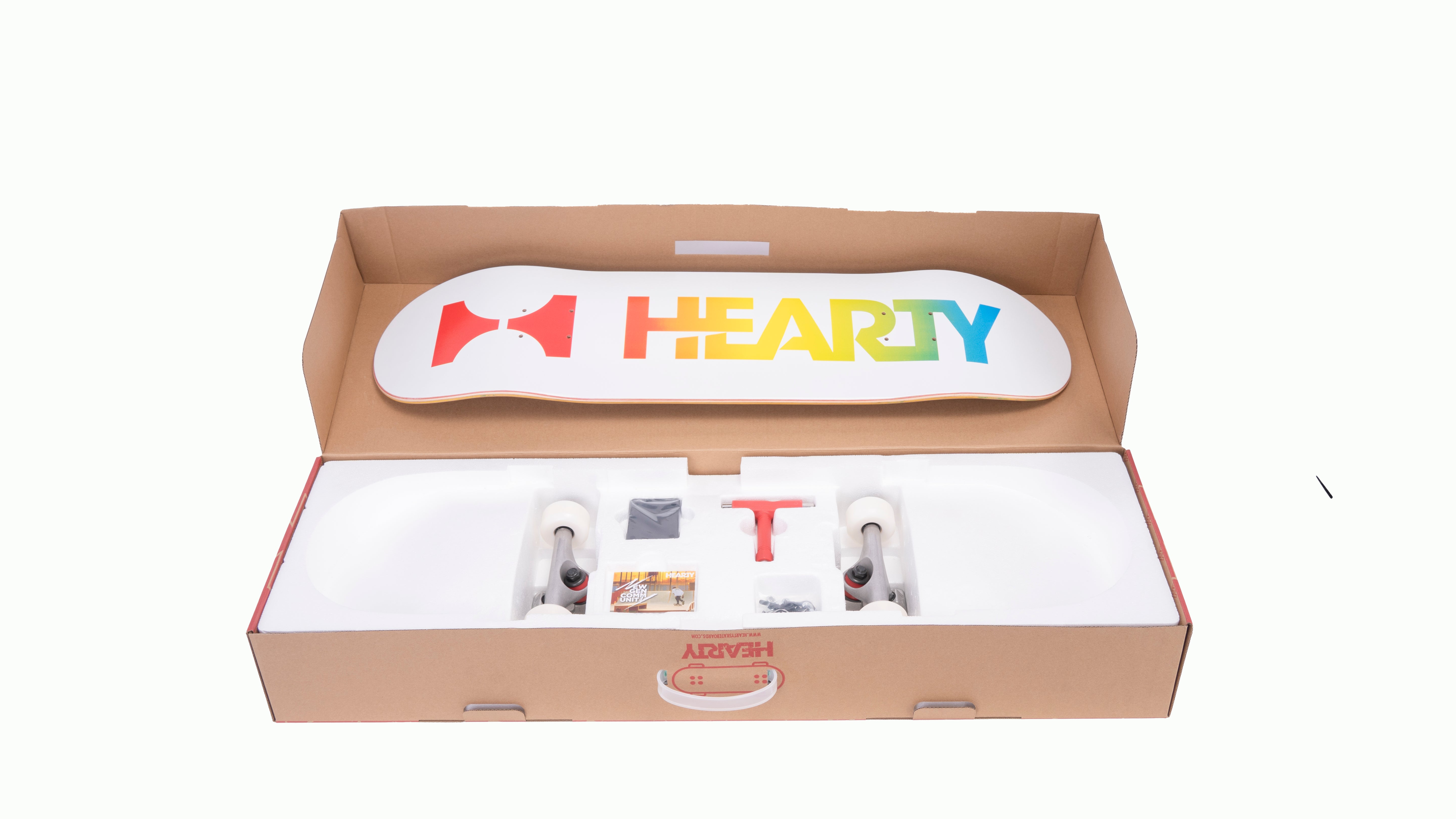 Hearty Pro-Complete Skateboard Pack- Unassembled- 8.0"-Neon Logo White