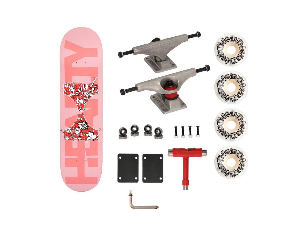 Hearty Pro-Complete Skateboard Pack- Unassembled- 8.0"-Soft Pink Dipped