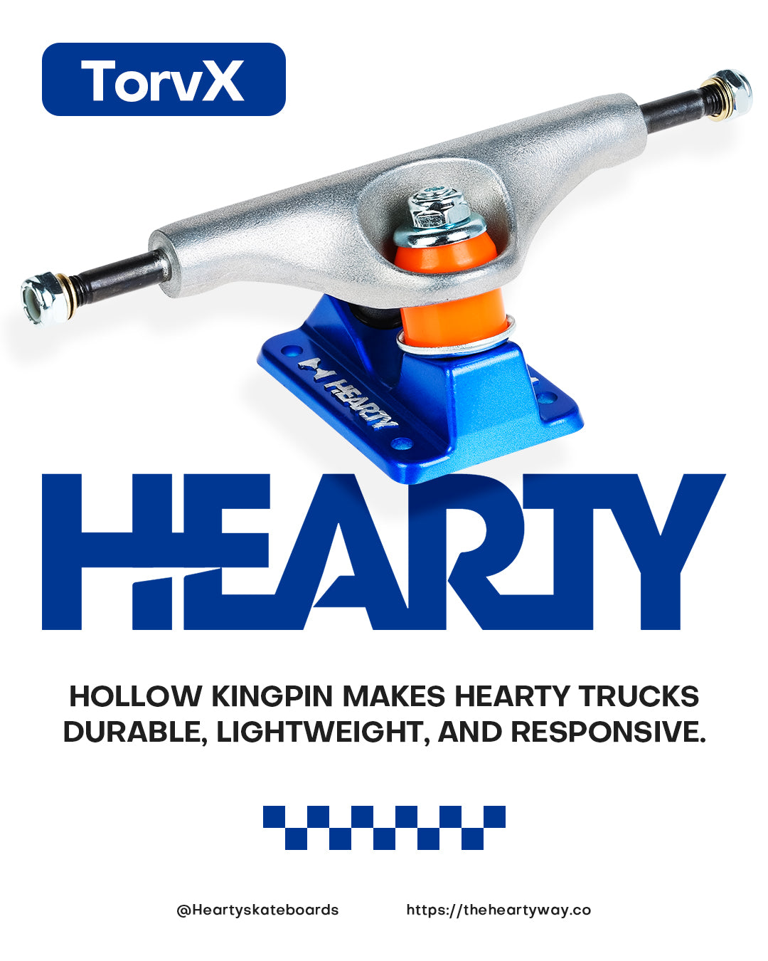 Hearty Skateboard Trucks- TorvX SERIES- Raw/Metallic Blue