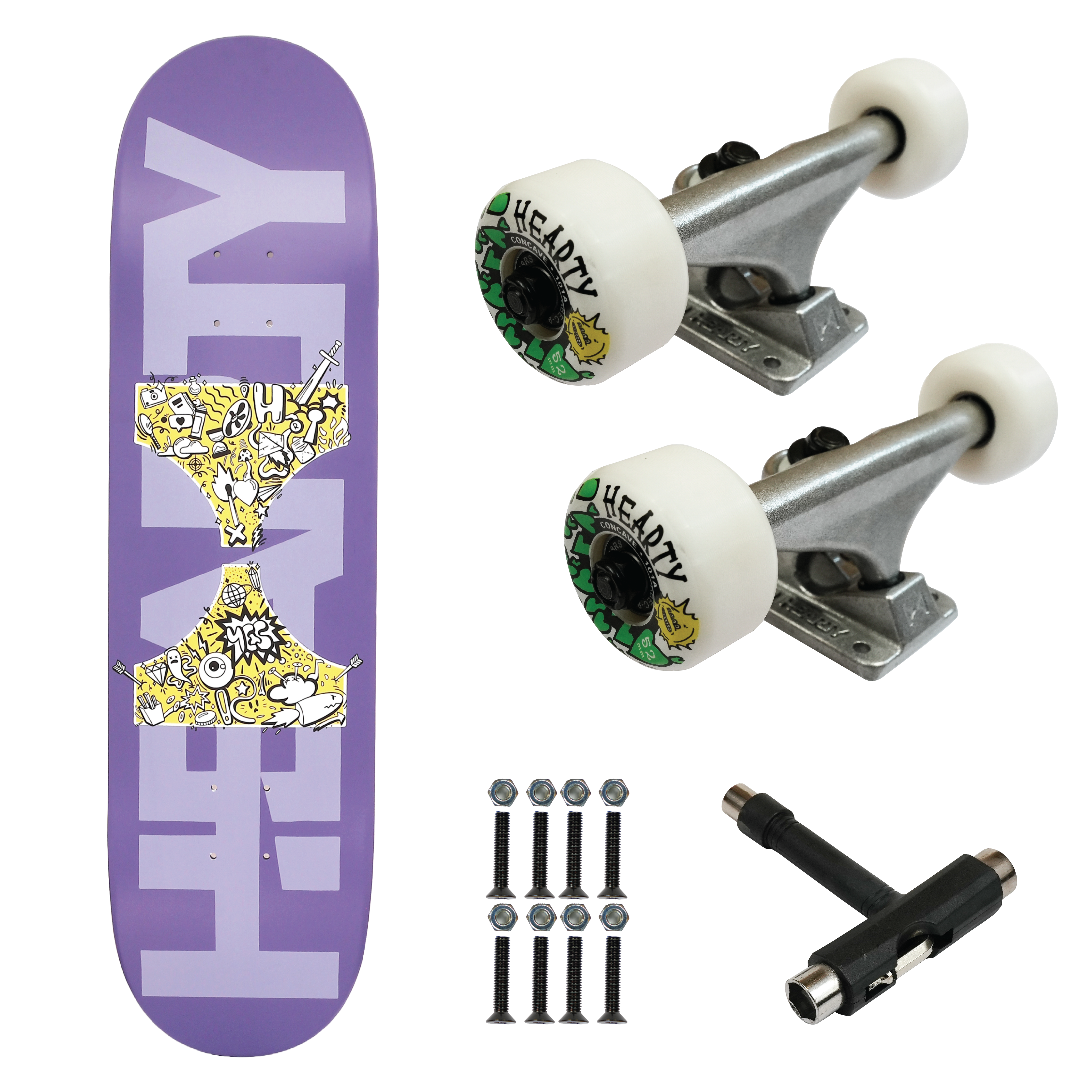 Hearty Pro-Complete Skateboard Pack- Unassembled- 8.0" -Purple Dipped