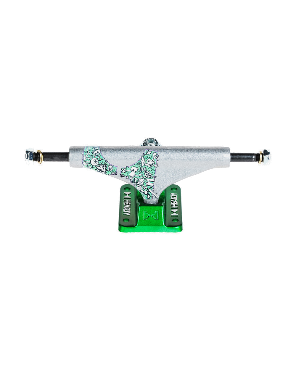 Hearty Skateboard Trucks- TorvX SERIES-  Raw/Metallic Green
