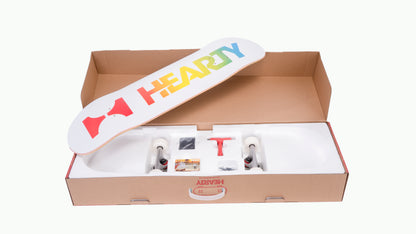 Hearty Pro-Complete Skateboard Pack- Unassembled- 8.0"-Neon Logo White