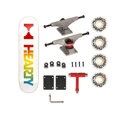 Hearty Pro-Complete Skateboard Pack- Unassembled- 8.0"-Neon Logo White