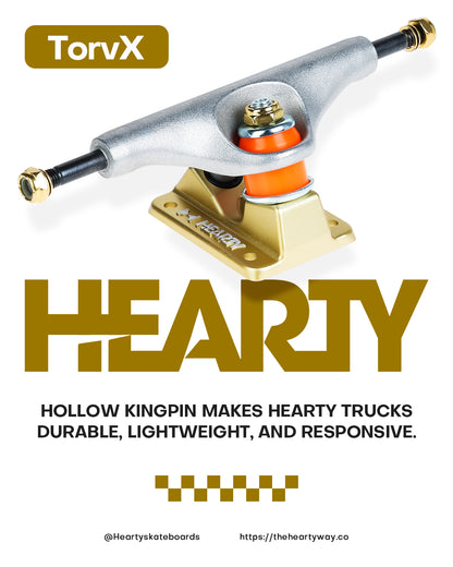Hearty Skateboard Trucks- TorvX SERIES-  Raw/Gold